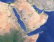 La péninsule arabique et les deux détroits, vue de l'espace