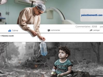Un médecin perfuse un enfant assoiffé. Mois de la Palestine