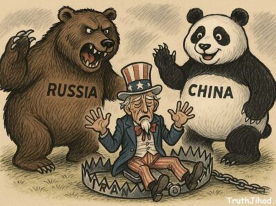 Ours russe, chinois, et l'oncle Sam(uel) implorant leur pitié